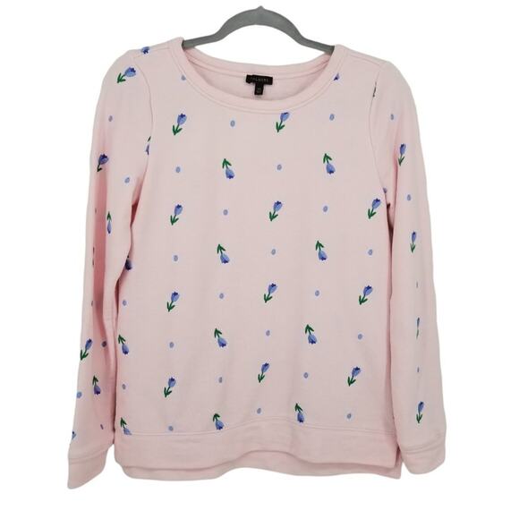 Talbots Embroidered Floral Sweatshirt XS Pullover Crew Neck Light Pink Coquette - Picture 2 of 10
